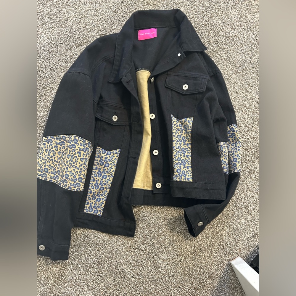 Black Denim & Cheetah Jacket